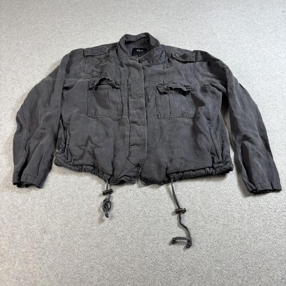 Rails Jacket Women Medium Gray Military Utility Star Embroider Lightweight Boho